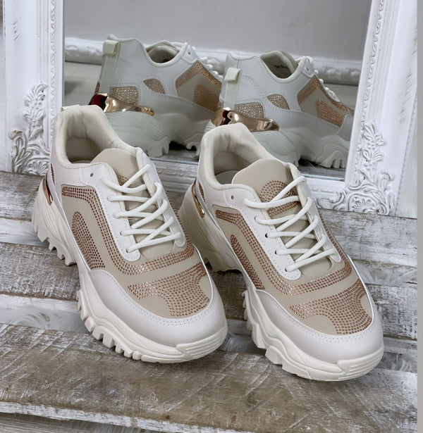 Sneakers Suola Alta Beige - Eco Pelle e Camoscio (EV-230B)